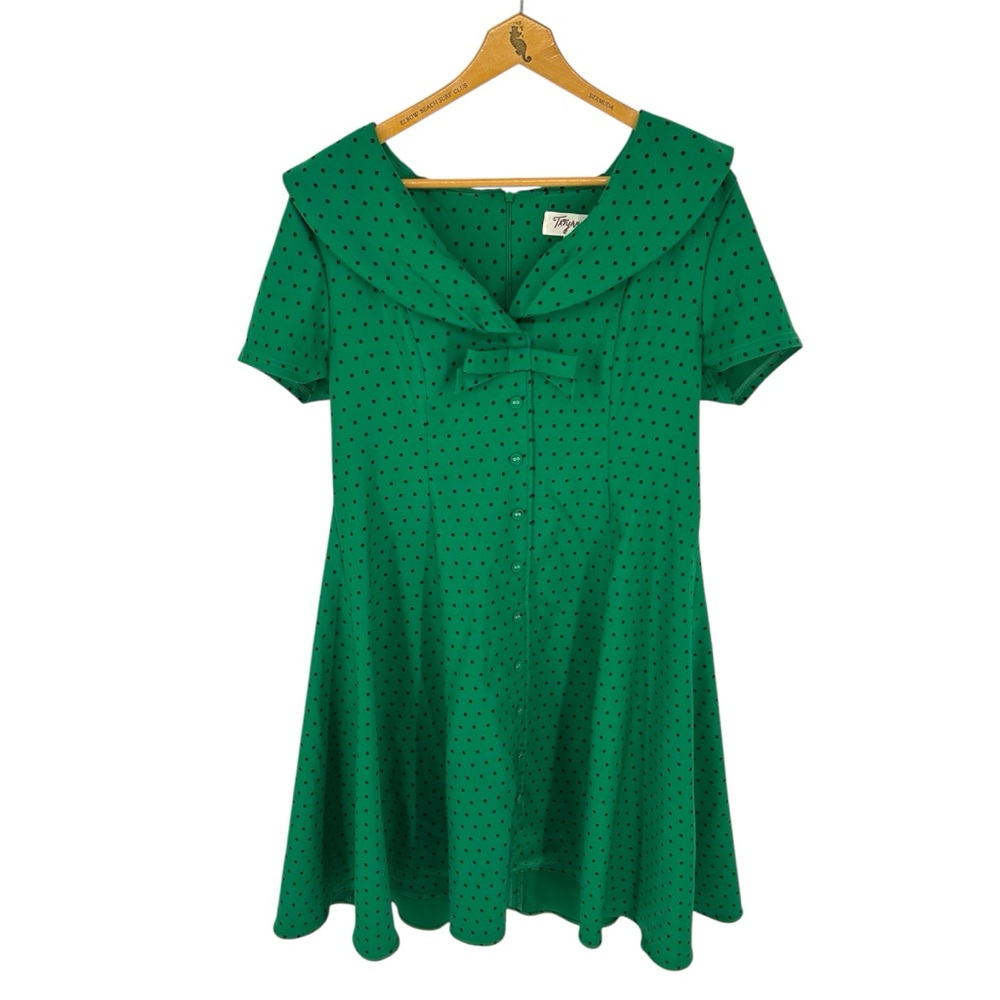 Tatyana Esmeralda Green and Black Polka Dot Swing Pin Up Dress Faux Buttons 4XL